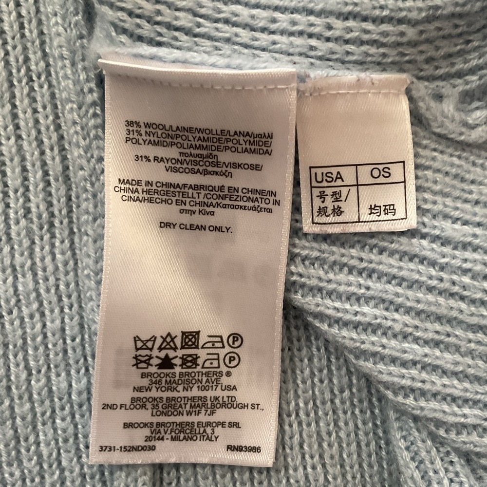 BROOKS BROTHERS Soft Cable Knit Light Blue Wool Poncho Sweater One Size - Picture 8 of 8